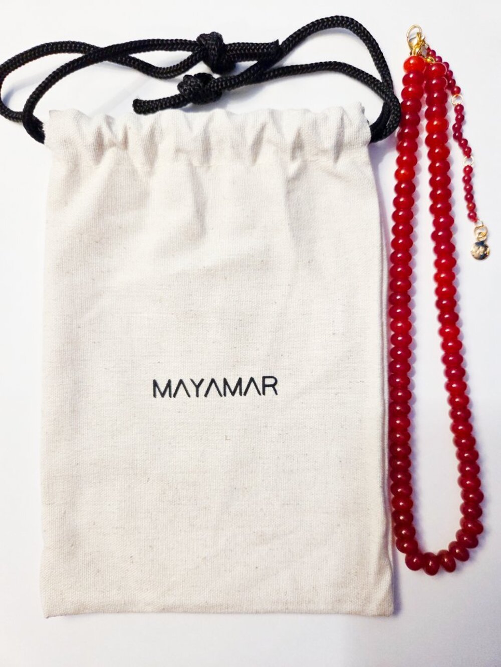 Mayamar Genuine Red Garnet Beaded Necklace With 24k Gold Accents NEW - Picture 3 of 4
